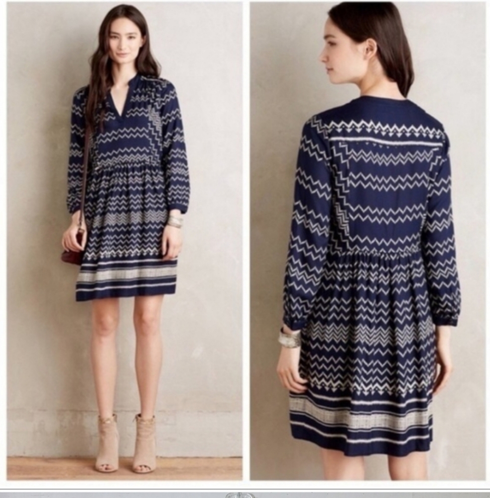 NWT Anthropologie Holding Horses Farica Chevron Dress Size XS